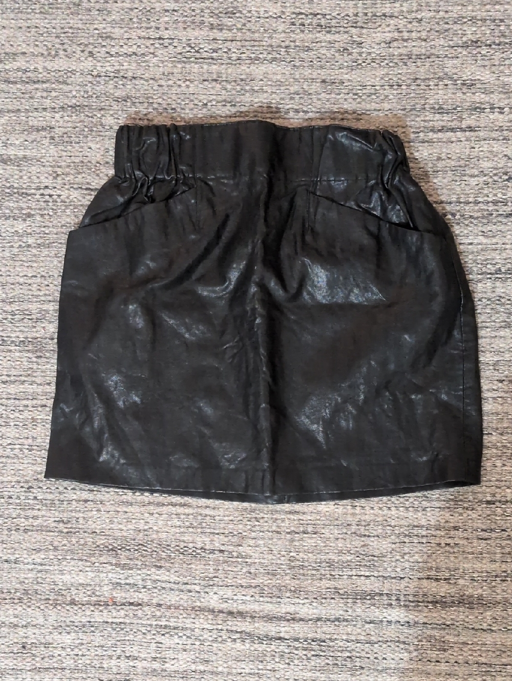 Zara Black Faux Leather Mini Skirt with Elastic Waistband Size XS